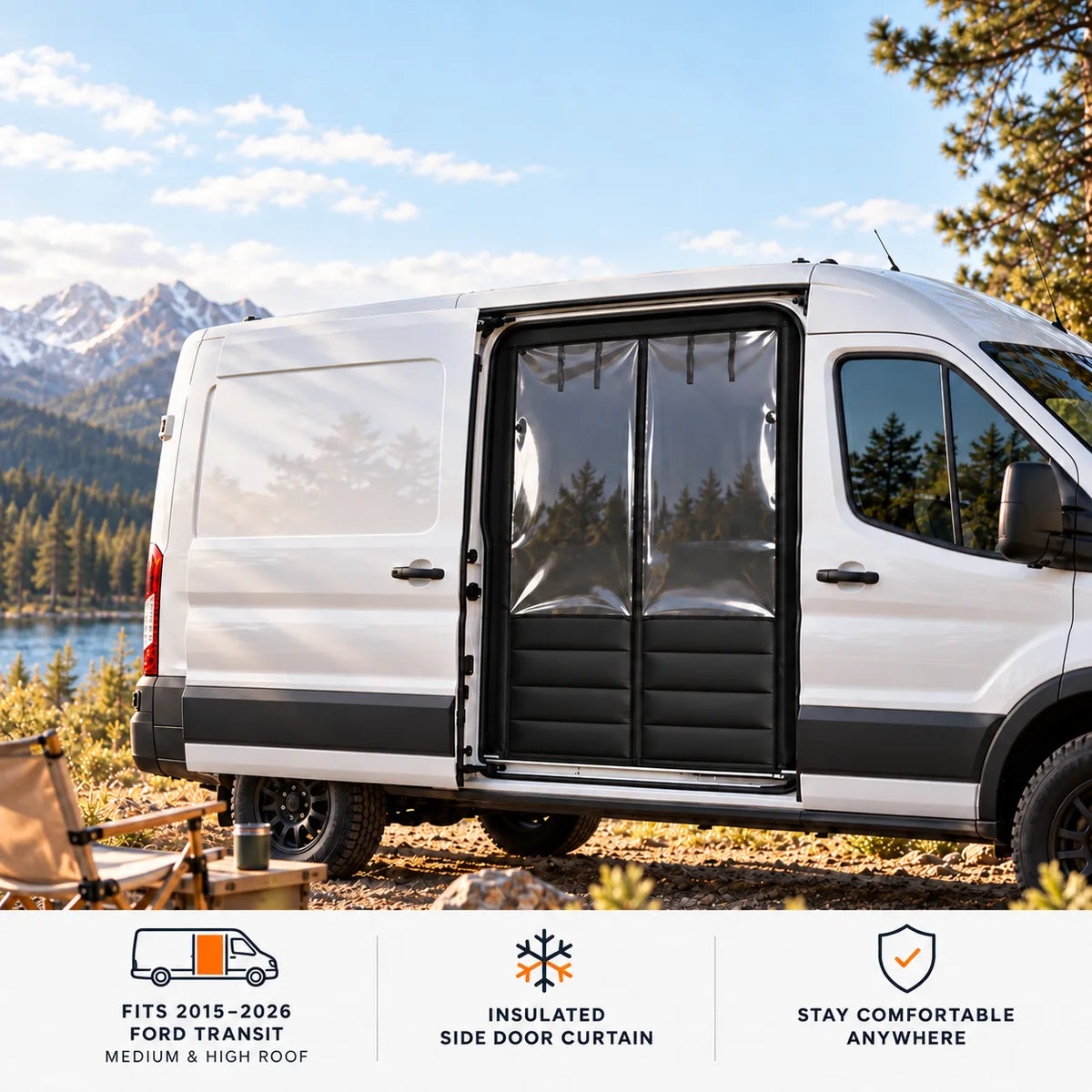MELIPRON Insulated Side Door Chill Curtain for 2015-2026 Ford Transit Medium & High Roof