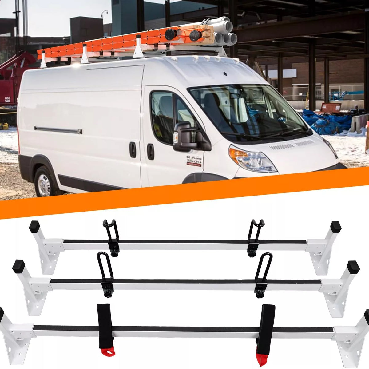 For RAM ProMaster 2013-2023 White Steel Cargo Van Roof Ladder