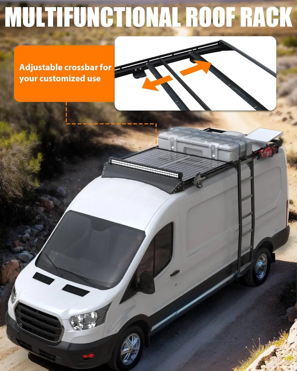 Aluminum Van Roof Rack Pro for Ford Transit 148" – Solar Panel Brackets & Wind Fairing - MELIPRON