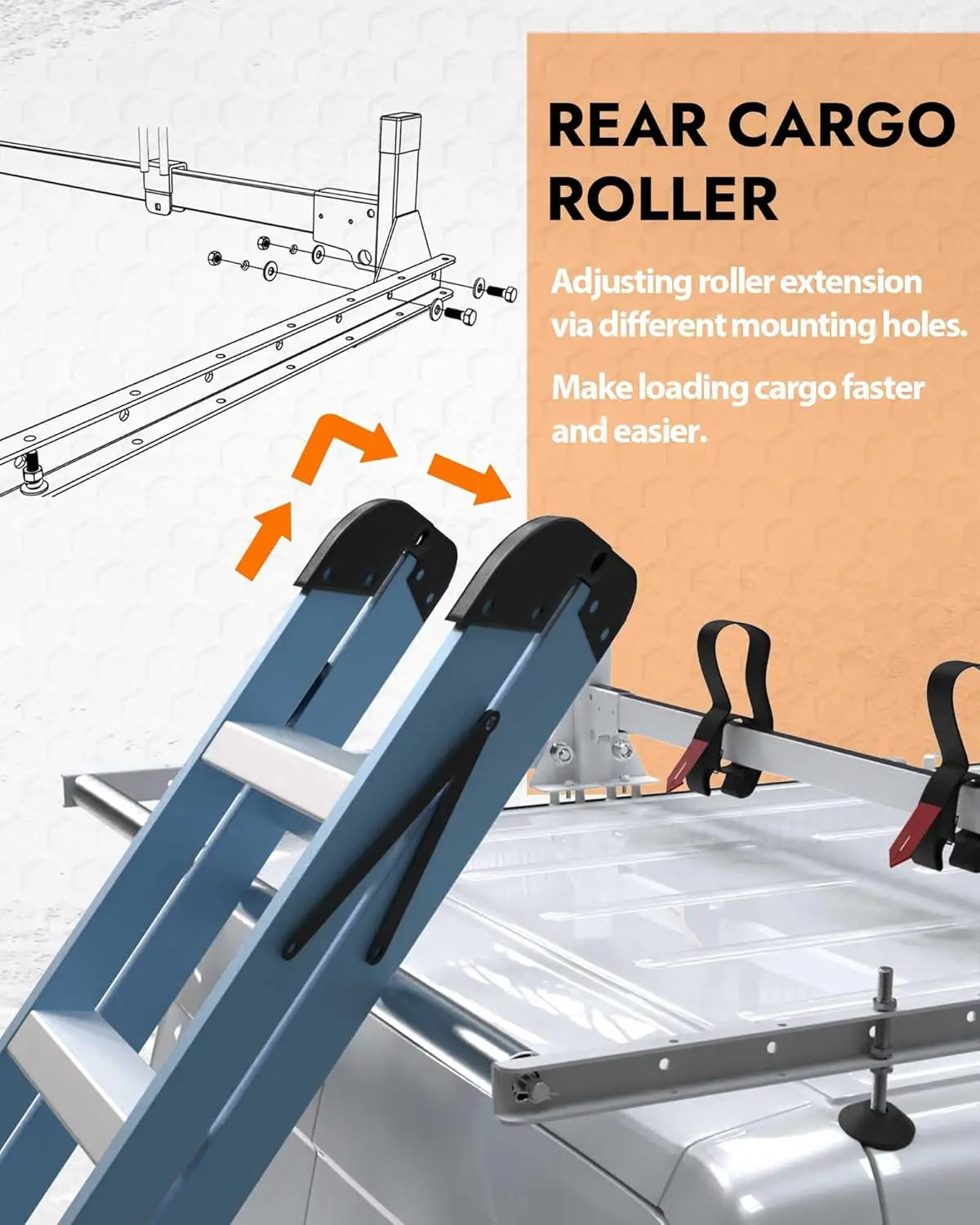 Van Roof Ladder Racks with Rear Roller Bar for 2011-2025 Nissan NV 1500 2500 3500 - MELIPRON