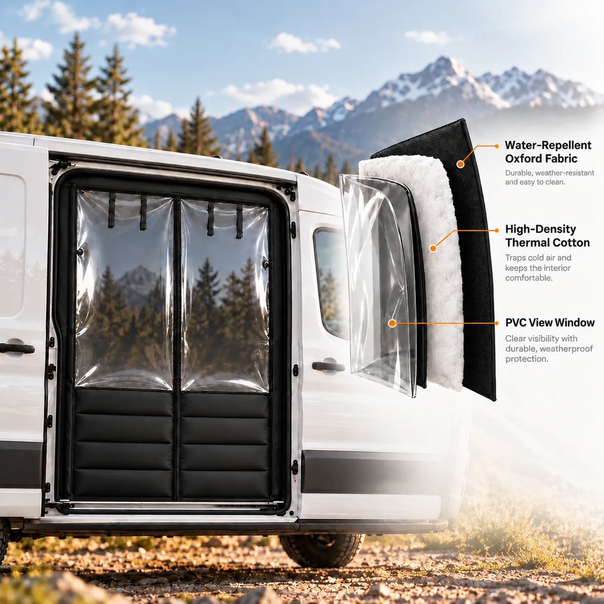 MELIPRON Insulated Side Door Chill Curtain for 2015-2026 Ford Transit Medium & High Roof