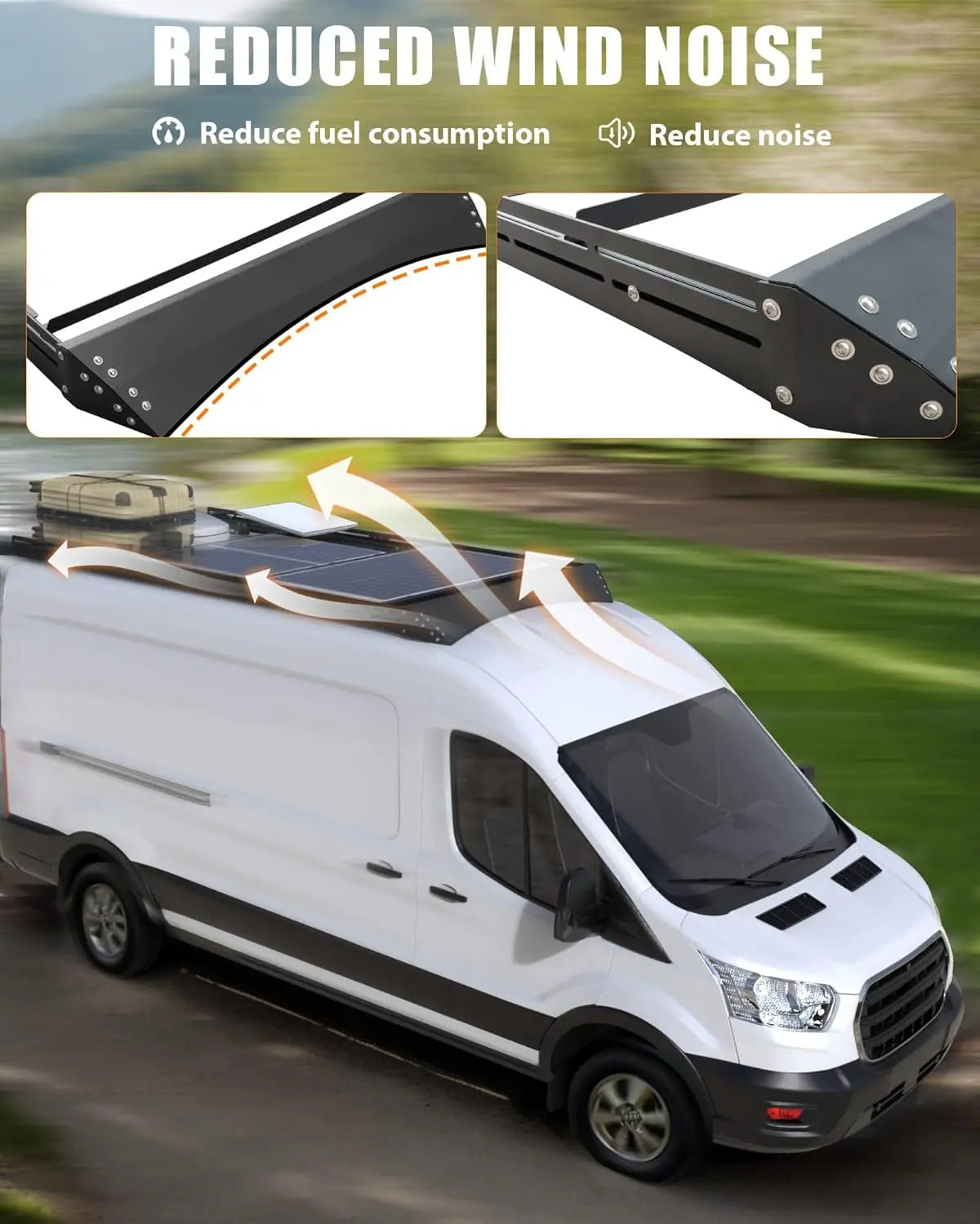 Aluminum Van Roof Rack Pro for Ford Transit 148" – Solar Panel Brackets & Wind Fairing - MELIPRON