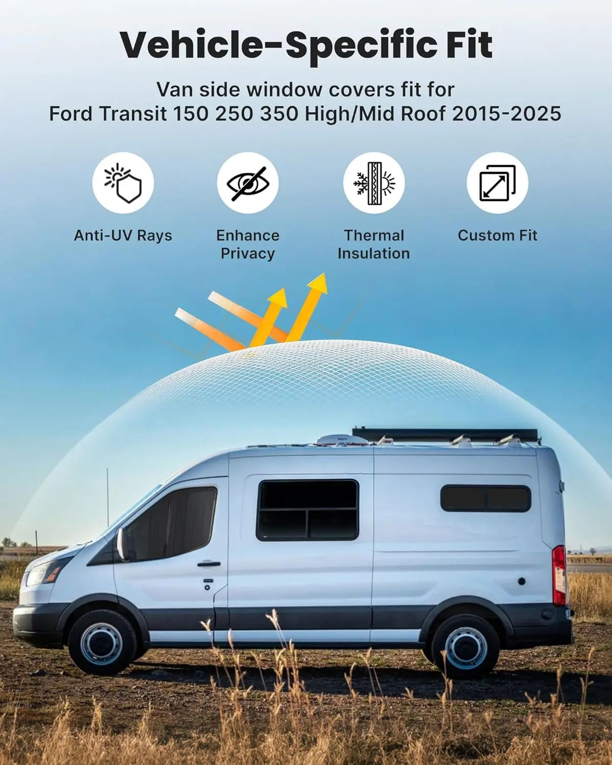 Insulated Blackout Van Window Covers for Ford Transit 150 250 350 - 4