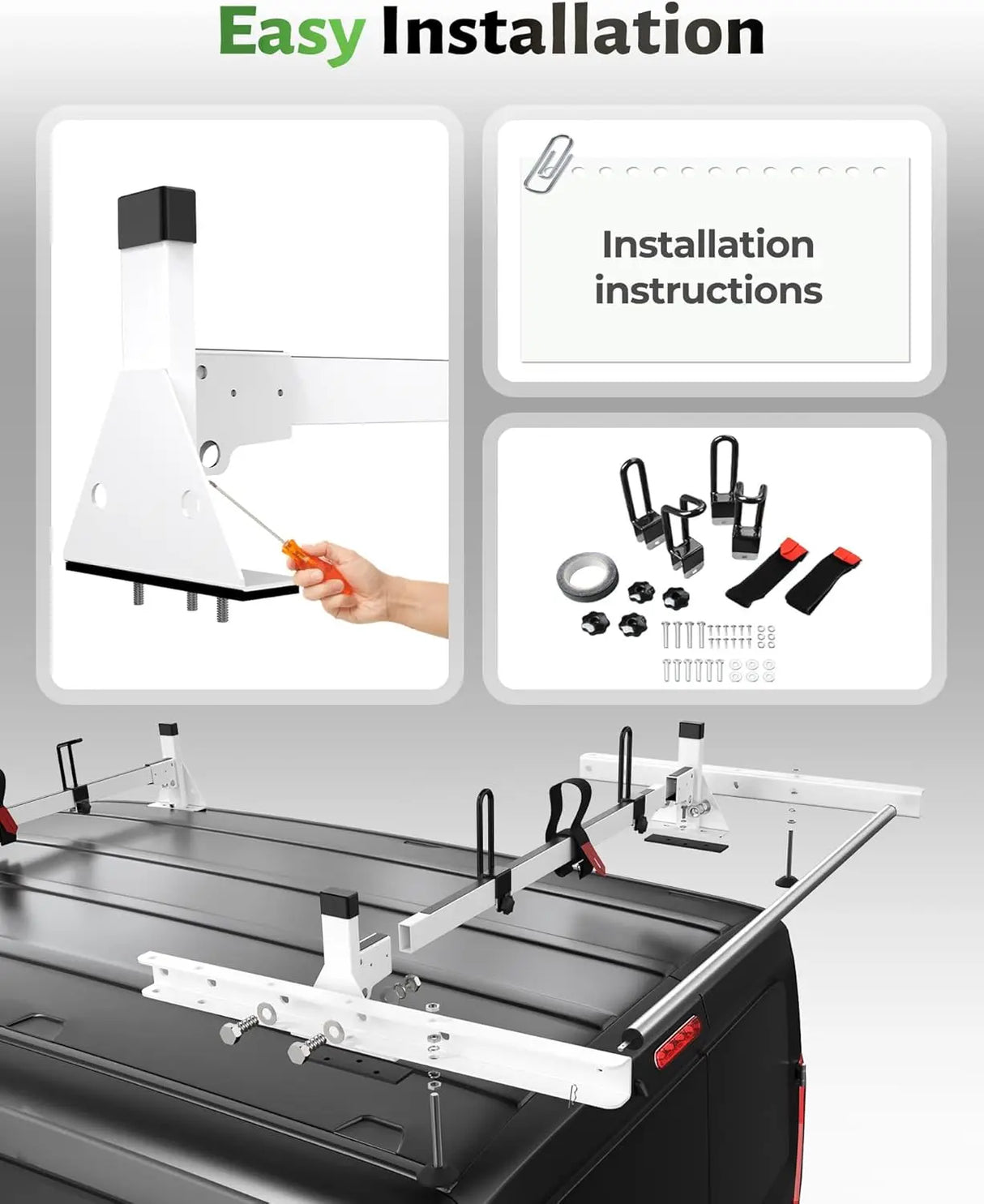 Van Roof Ladder Racks for RAM ProMaster City 2 Bars with Rear Cargo Roller - MELIPRON