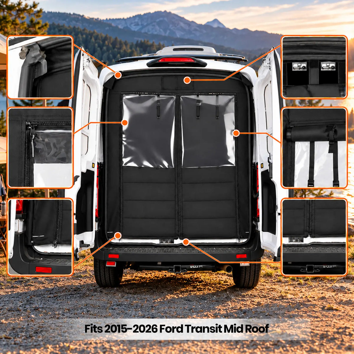 MELIPRON Insulated Rear Door Van Chill Curtain for 2015-2026 Ford Transit Medium Roof
