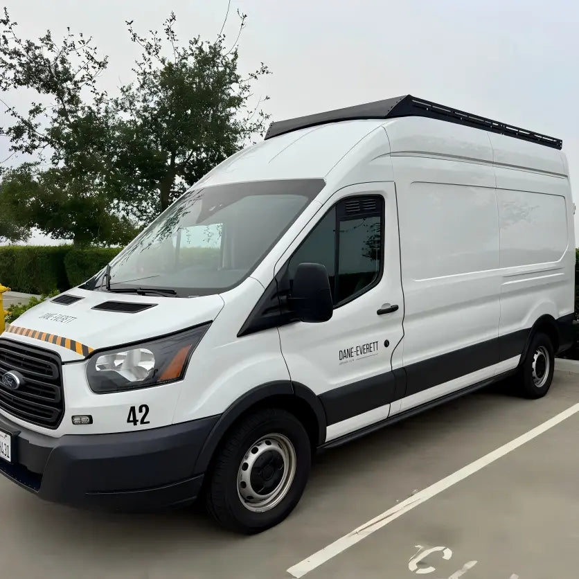 MELIPRON Aluminum Van Roof Rack Pro for Ford Transit 148" Mid Roof with Wind Fairing