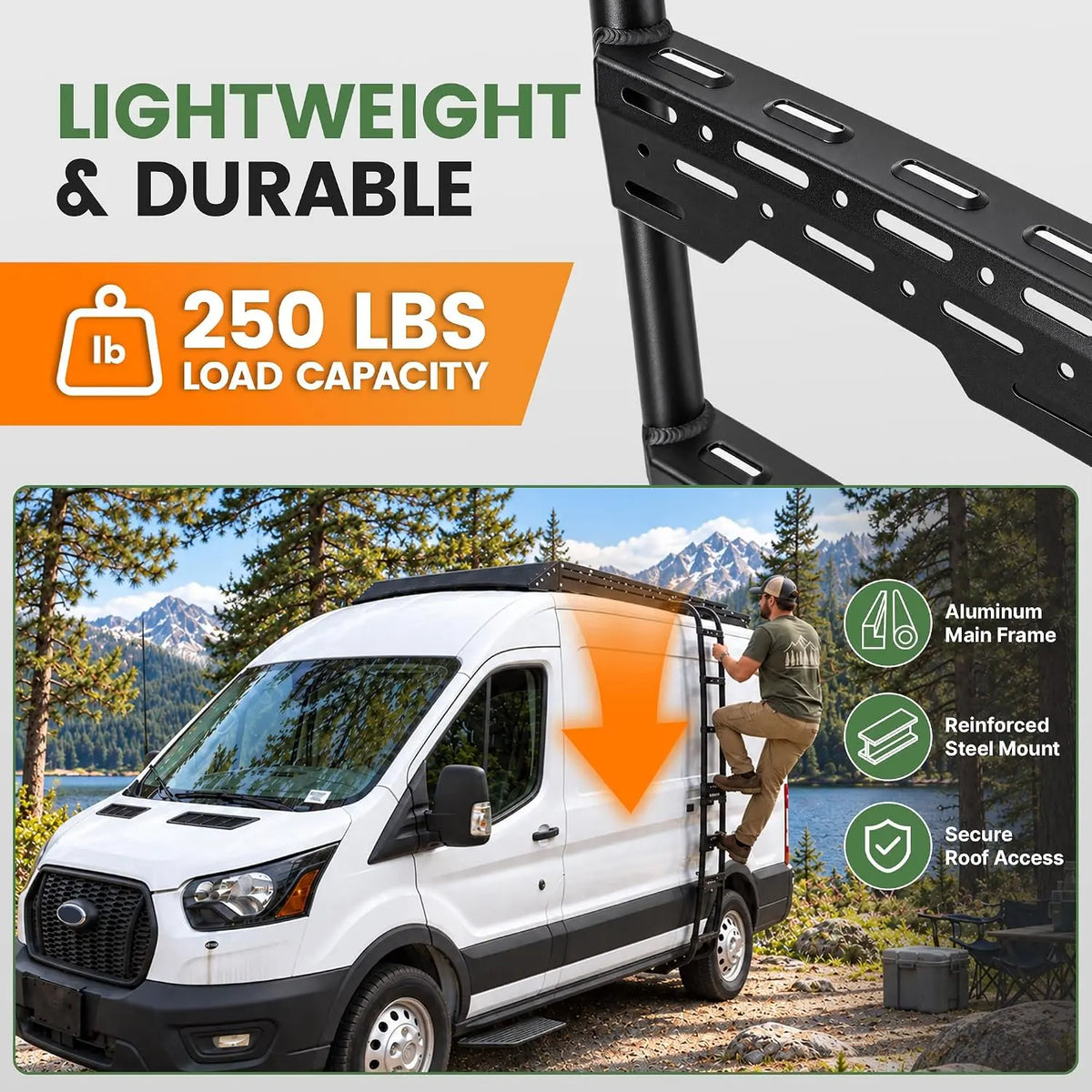 MELIPRON Van Side Ladder with MOLLE Panels for Ford Transit Mid Roof