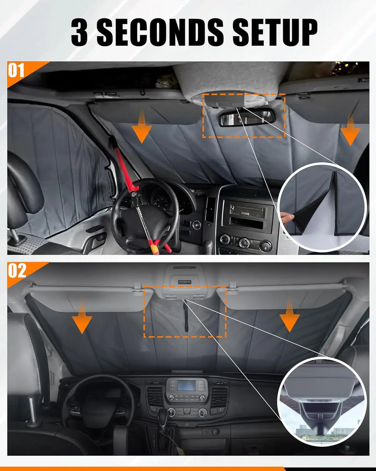 MELIPRON Window Cover Fits for Ford Transit High/Medium Roof Front Windshield Cover for Van