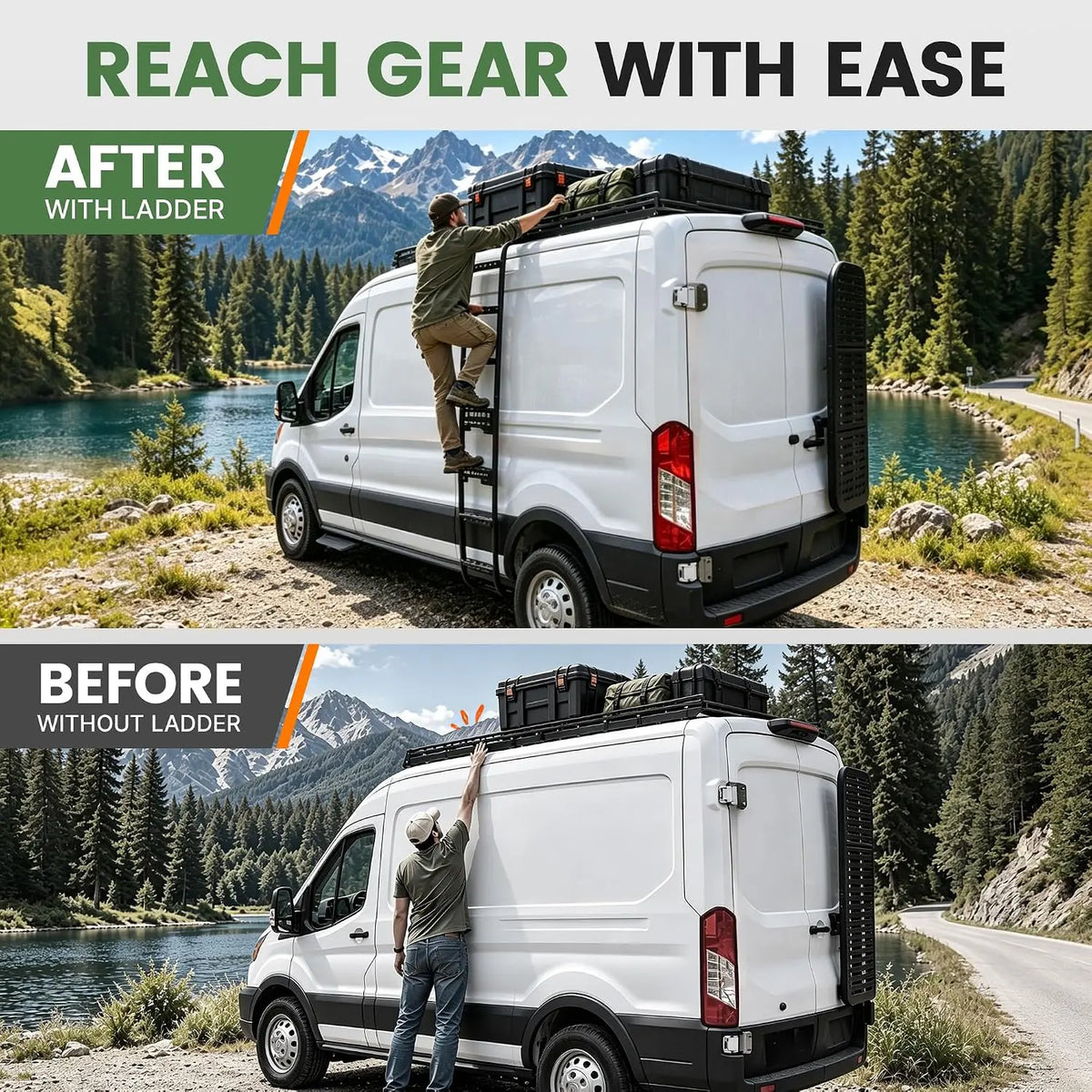 MELIPRON Van Side Ladder with MOLLE Panels for Ford Transit Mid Roof