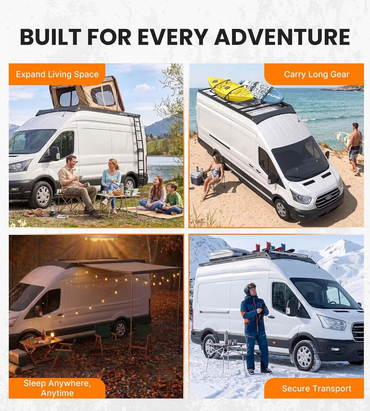 MELIPRON Ford Transit 148" WB Ext High Roof Aluminum Roof Rack, Low Profile, Wind Fairing, T-Slot, 300lb/500lb Capacity -6