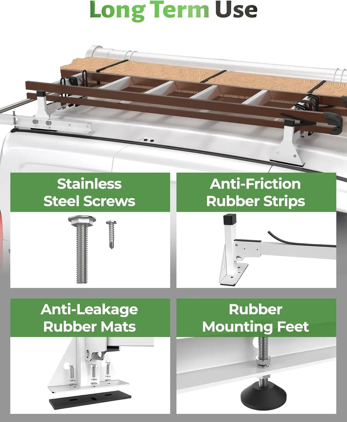 Van Roof Ladder Racks for RAM ProMaster City 2 Bars with Rear Cargo Roller - MELIPRON