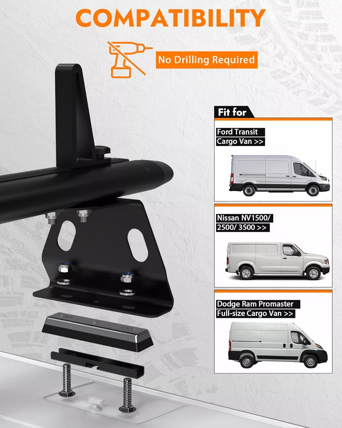 3 Crossbars 63" Aluminum Van Roof Rack for Ford Transit, Ram Promaster, Nissan NV - MELIPRON