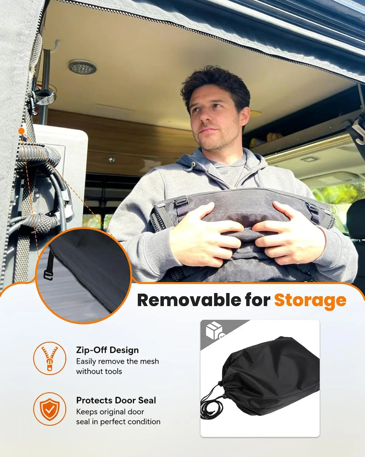 Melipron Magnetic Sliding Door Bug Screen with Blackout Panel for Mercedes Sprinter High Roof 2007-2026