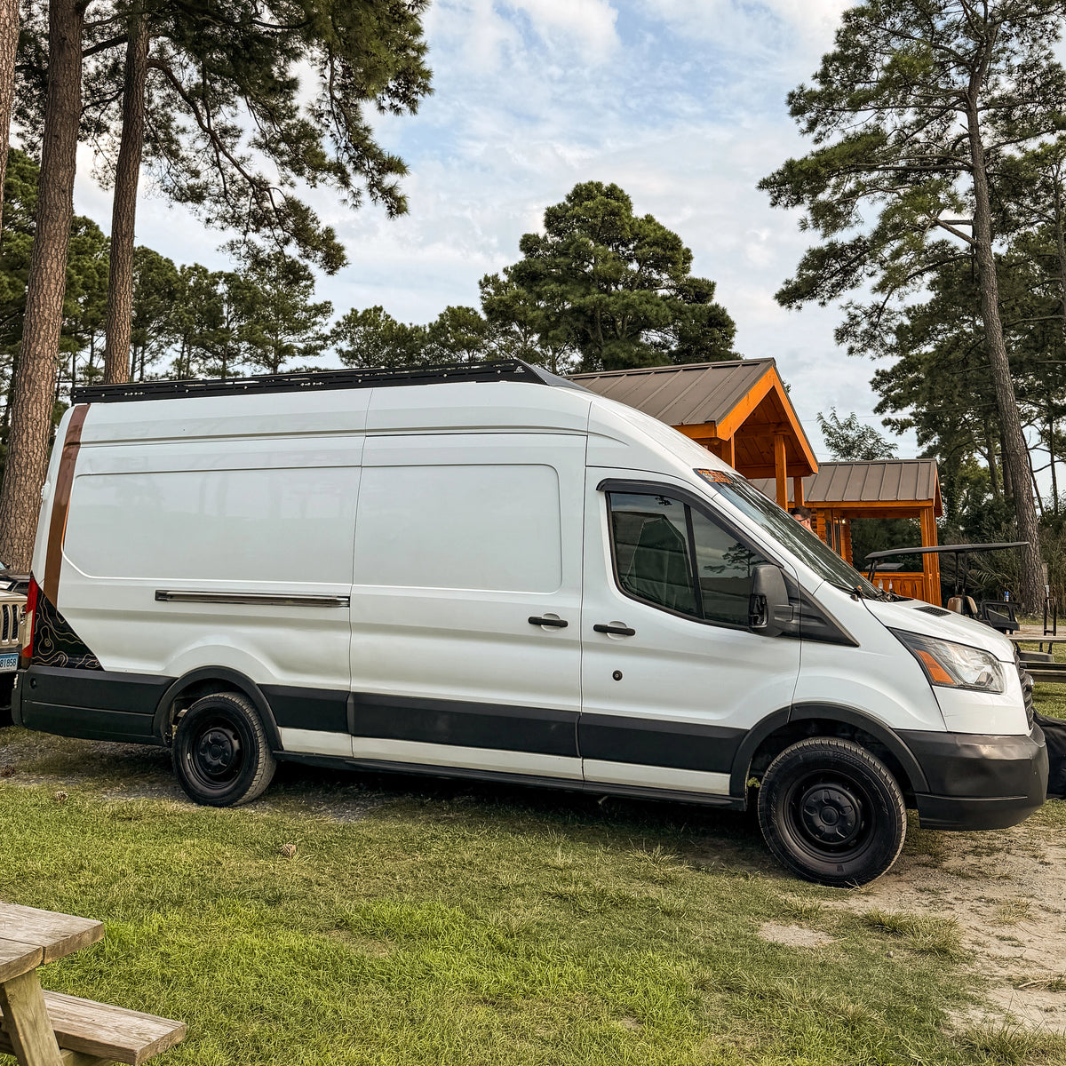 【Preorder】MELIPRON Ford Transit 148" WB Ext High Roof Aluminum Roof Rack, Low Profile, Wind Fairing, T-Slot, 300lb/500lb Capacity