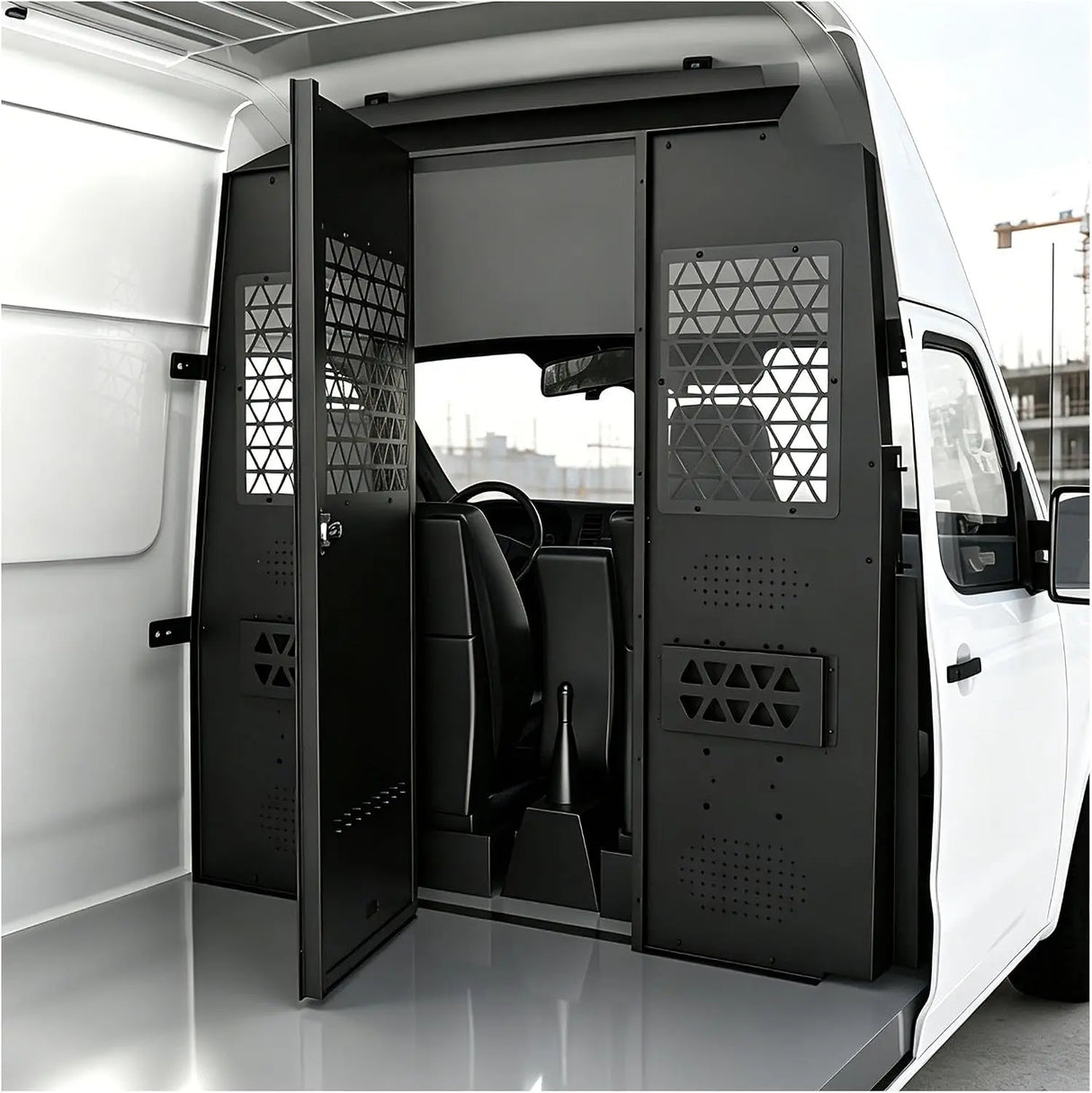 MELIPRON Steel Van Partition for Nissan NV High Roof with Locking Hinged Door & Acrylic Window -1
