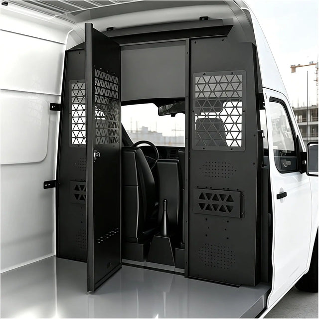 MELIPRON Steel Van Partition for Nissan NV High Roof with Locking Hinged Door & Acrylic Window -1