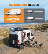 MELIPRON Ford Transit 148" WB Ext High Roof Aluminum Roof Rack, Low Profile, Wind Fairing, T-Slot, 300lb/500lb Capacity -2