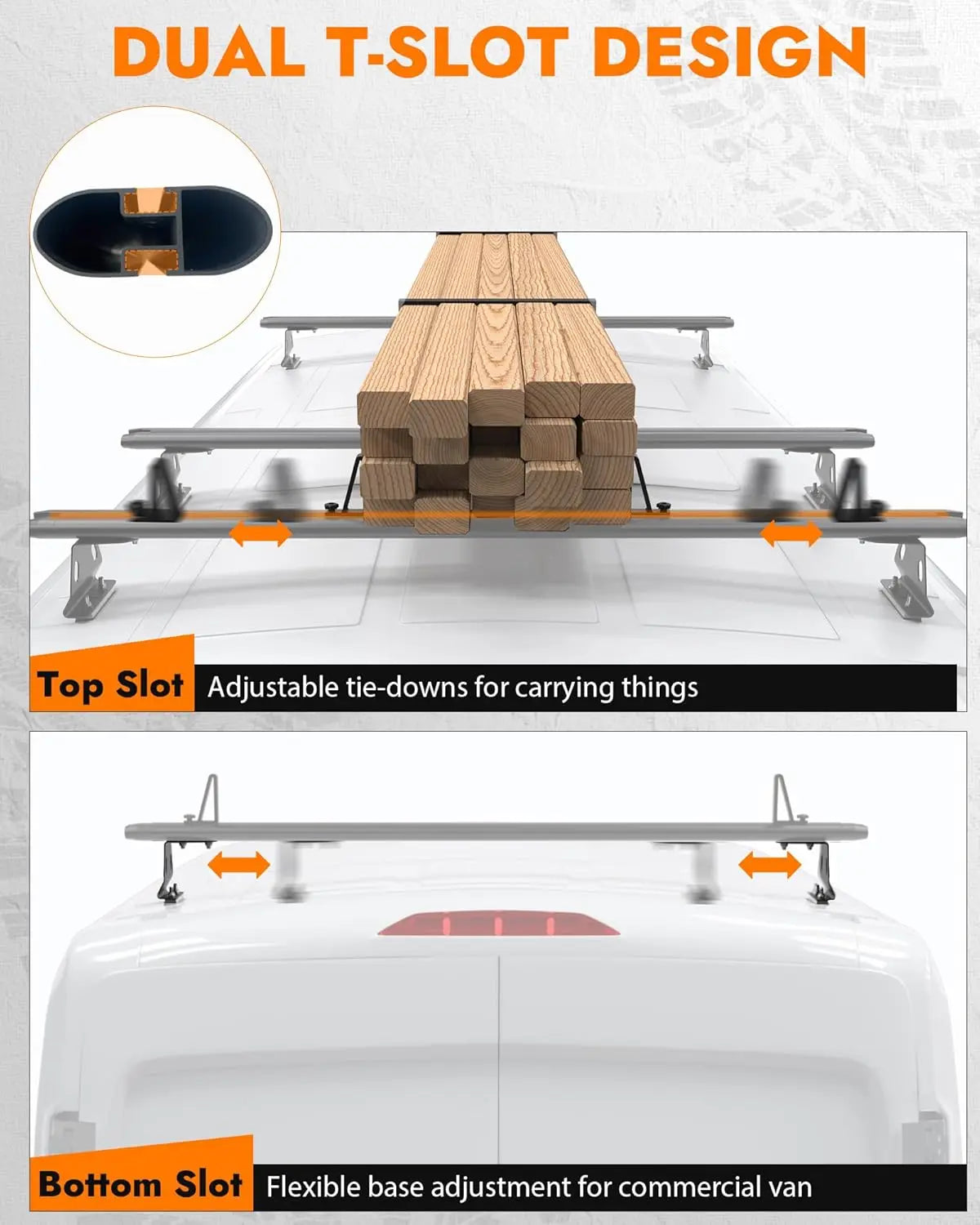 3 Crossbars 53" Aluminum Van Roof Rack for Ford Transit Connect, RAM Promaster City, Nissan NV200, Chevy City Express