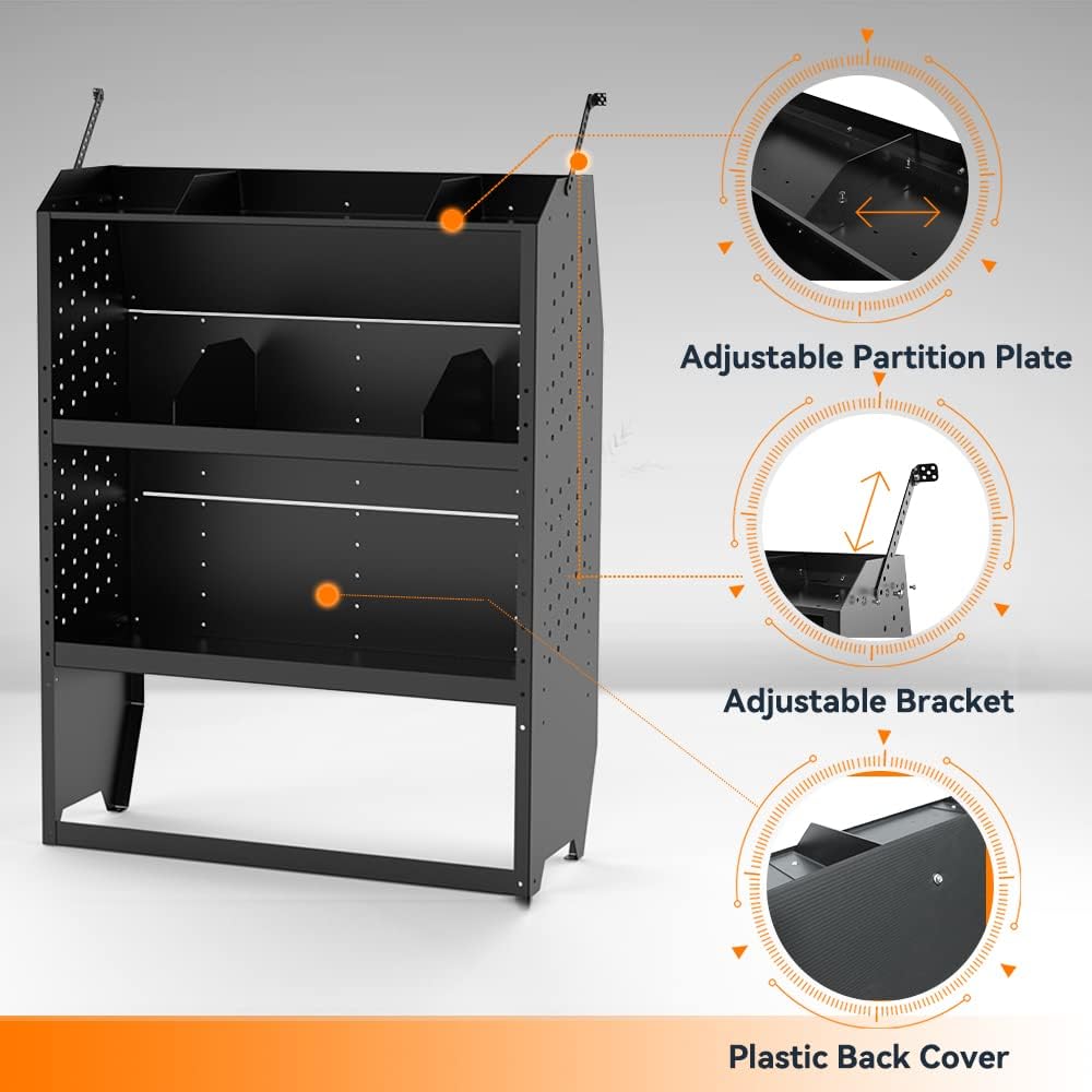 MELIPRON Steel Cargo Van Shelving Storage Fit for Ford Transit, GM, NV, Promaster, Sprinter and Metris-9