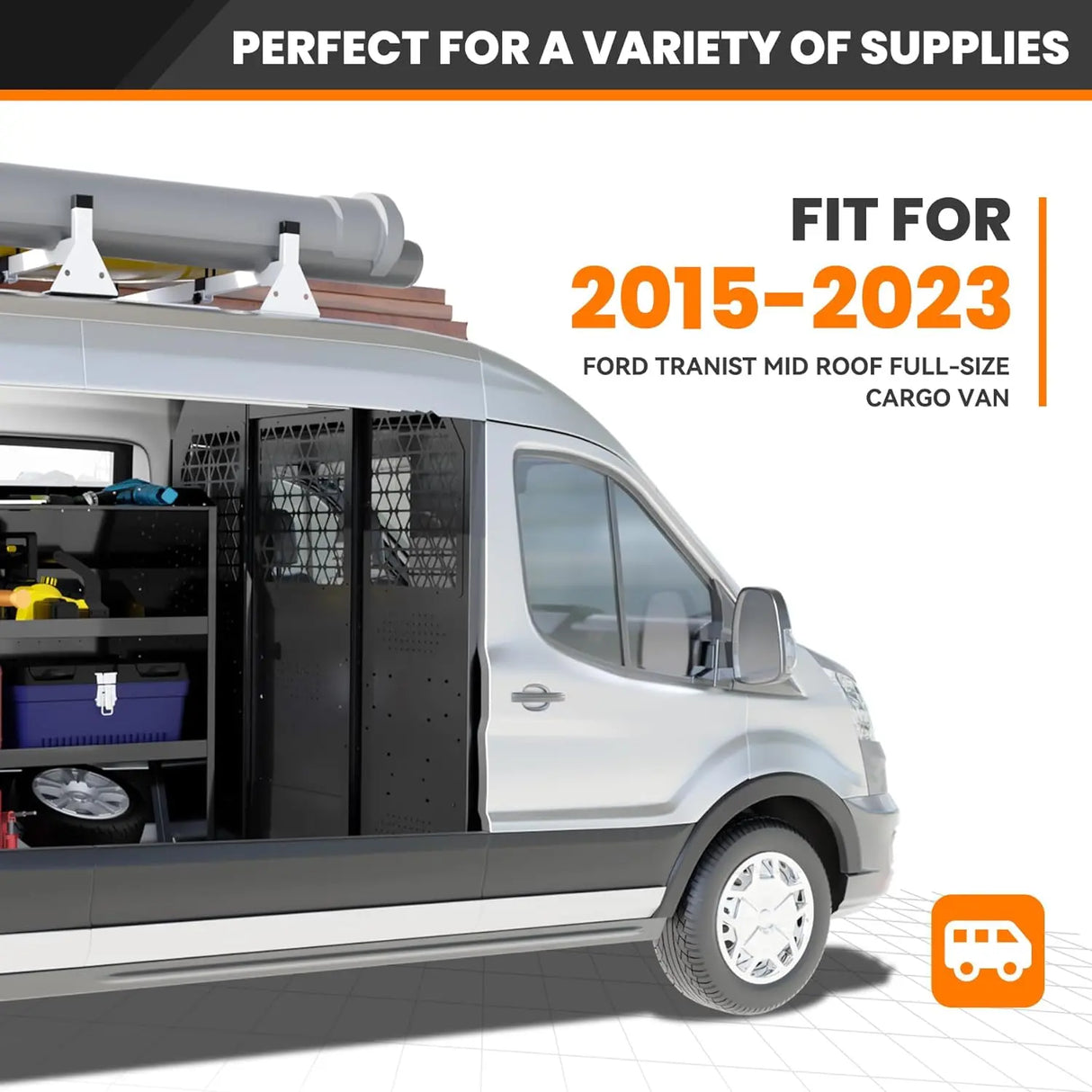 Van Black Partition Bulkhead Fit For Ford Transit Mid-Roof-8