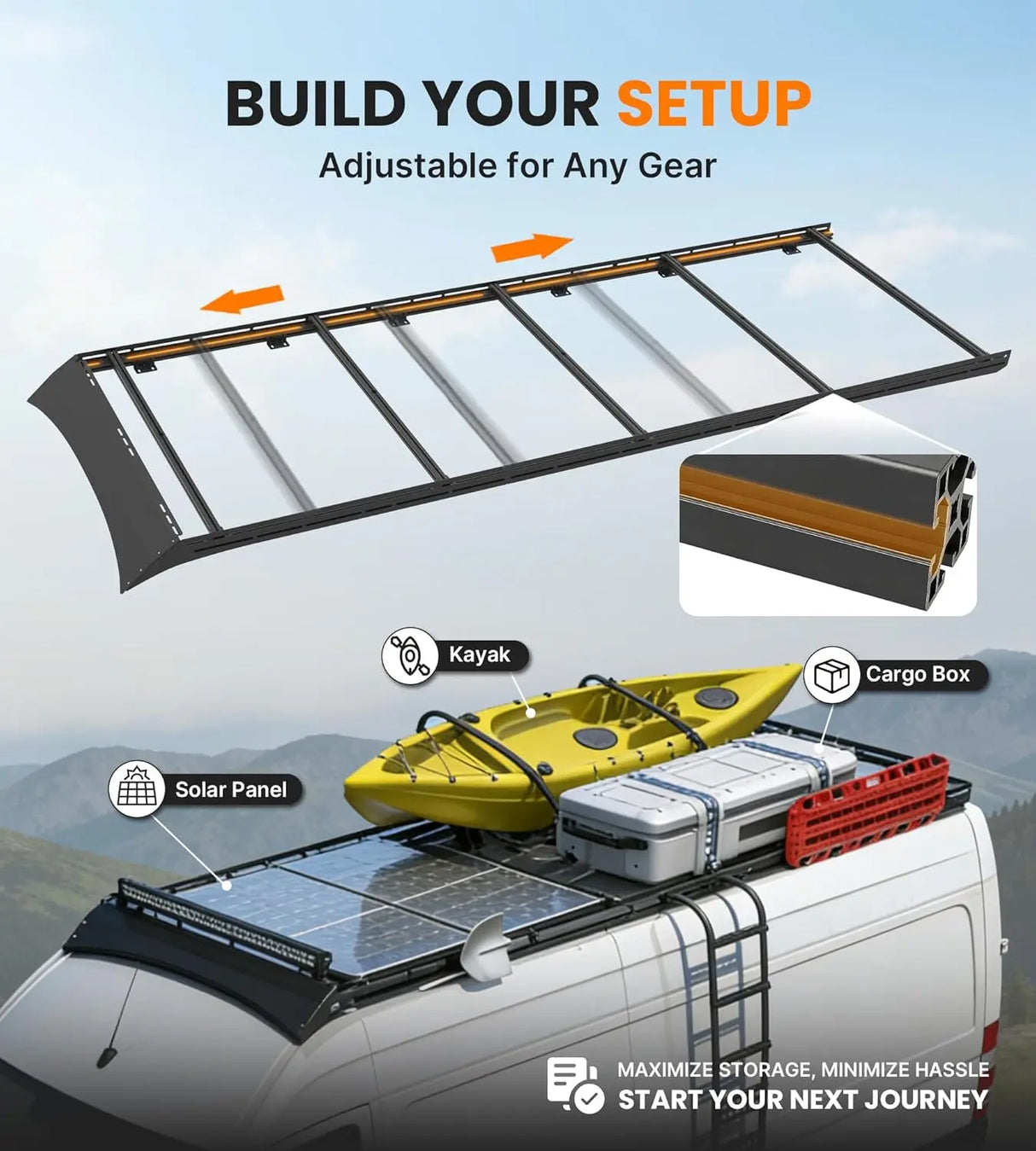 Melipron Aluminum Van Roof Rack for 2007-2026 Mercedes-Benz Sprinter 170" High Roof -3