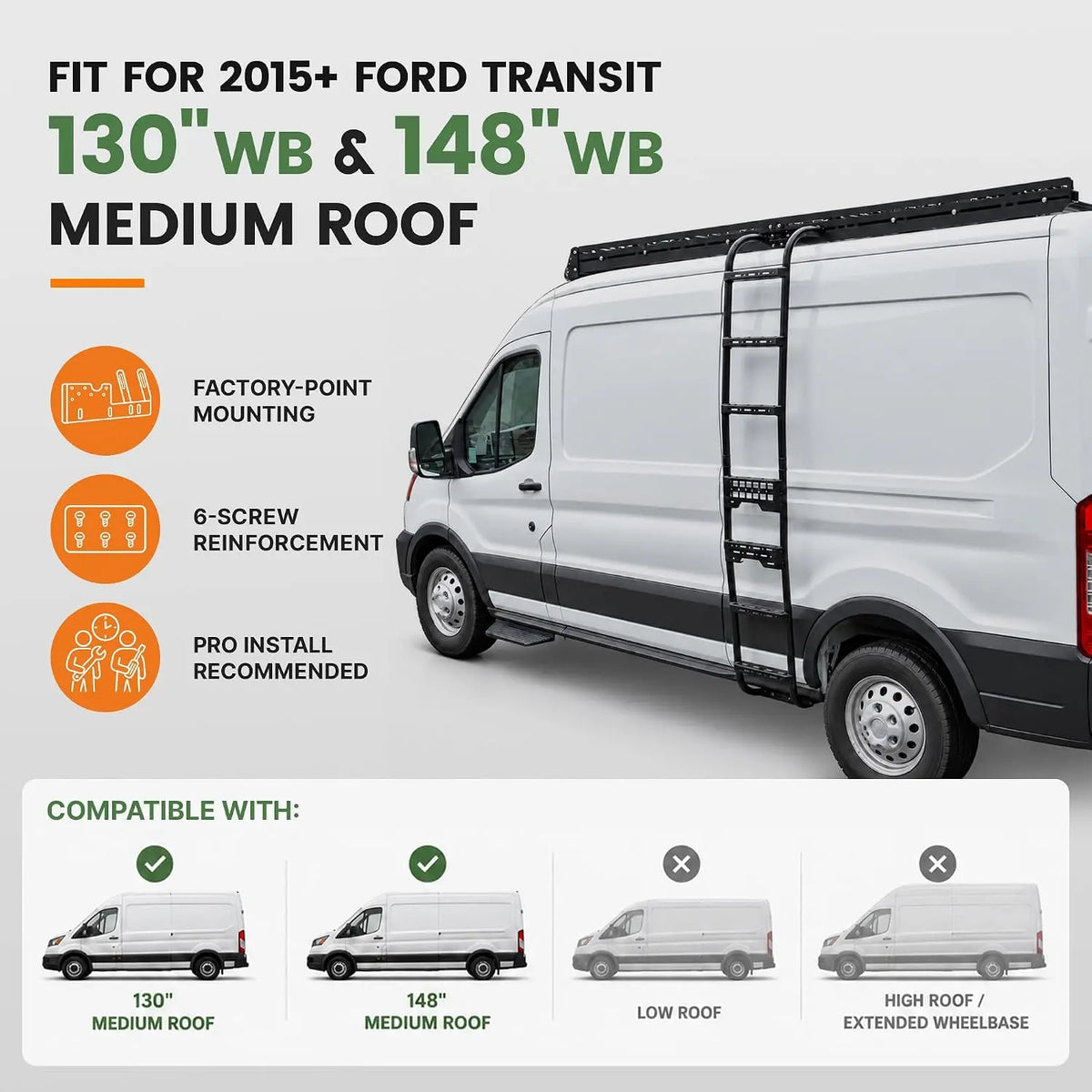MELIPRON Van Side Ladder with MOLLE Panels for Ford Transit Mid Roof
