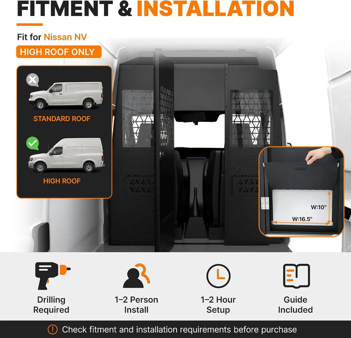 MELIPRON Steel Van Partition for Nissan NV High Roof with Locking Hinged Door & Acrylic Window -3