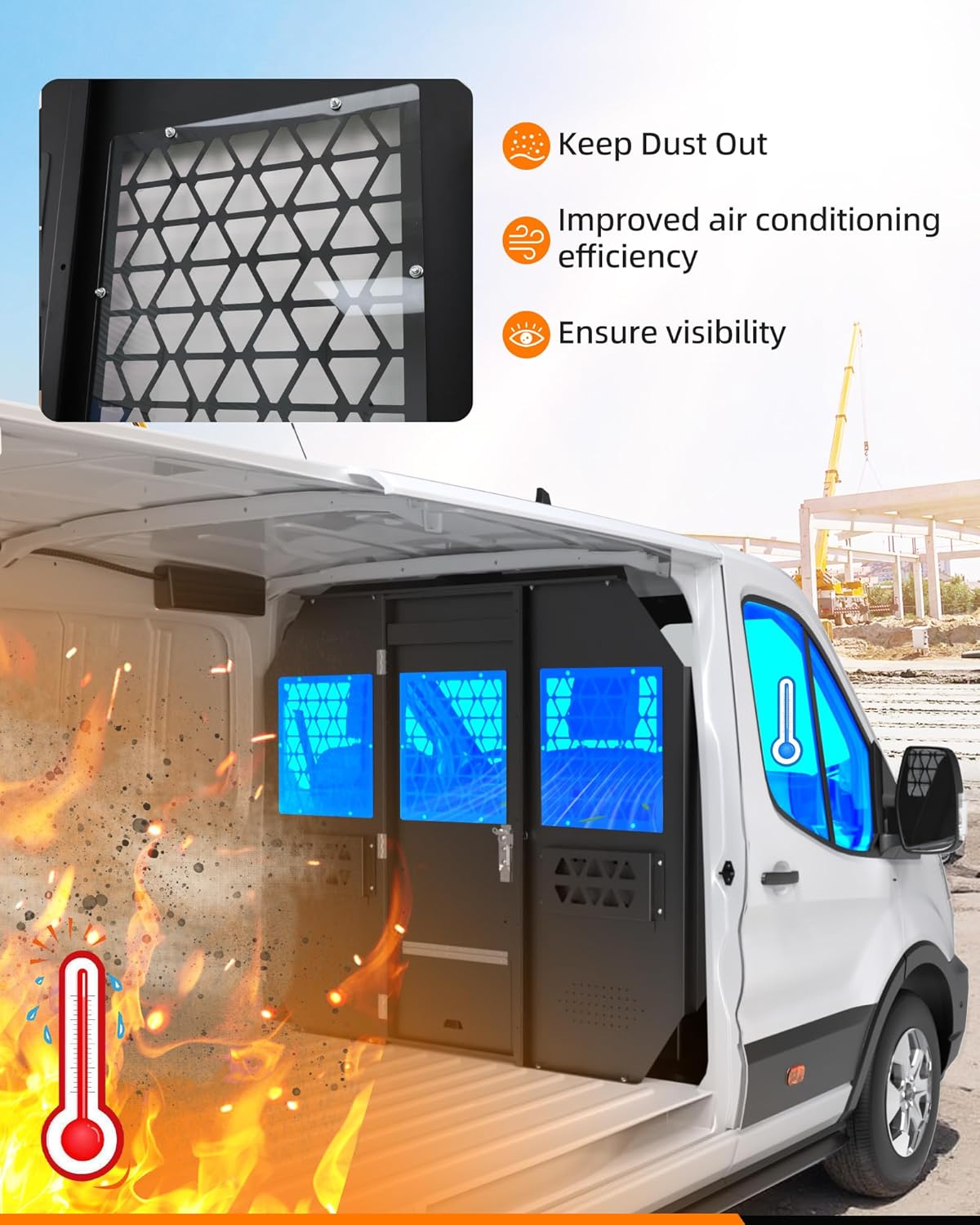 Melipron Van Partition Bulkhead Fit for Ford Transit 150 250 350 Low Roof with Door Handle