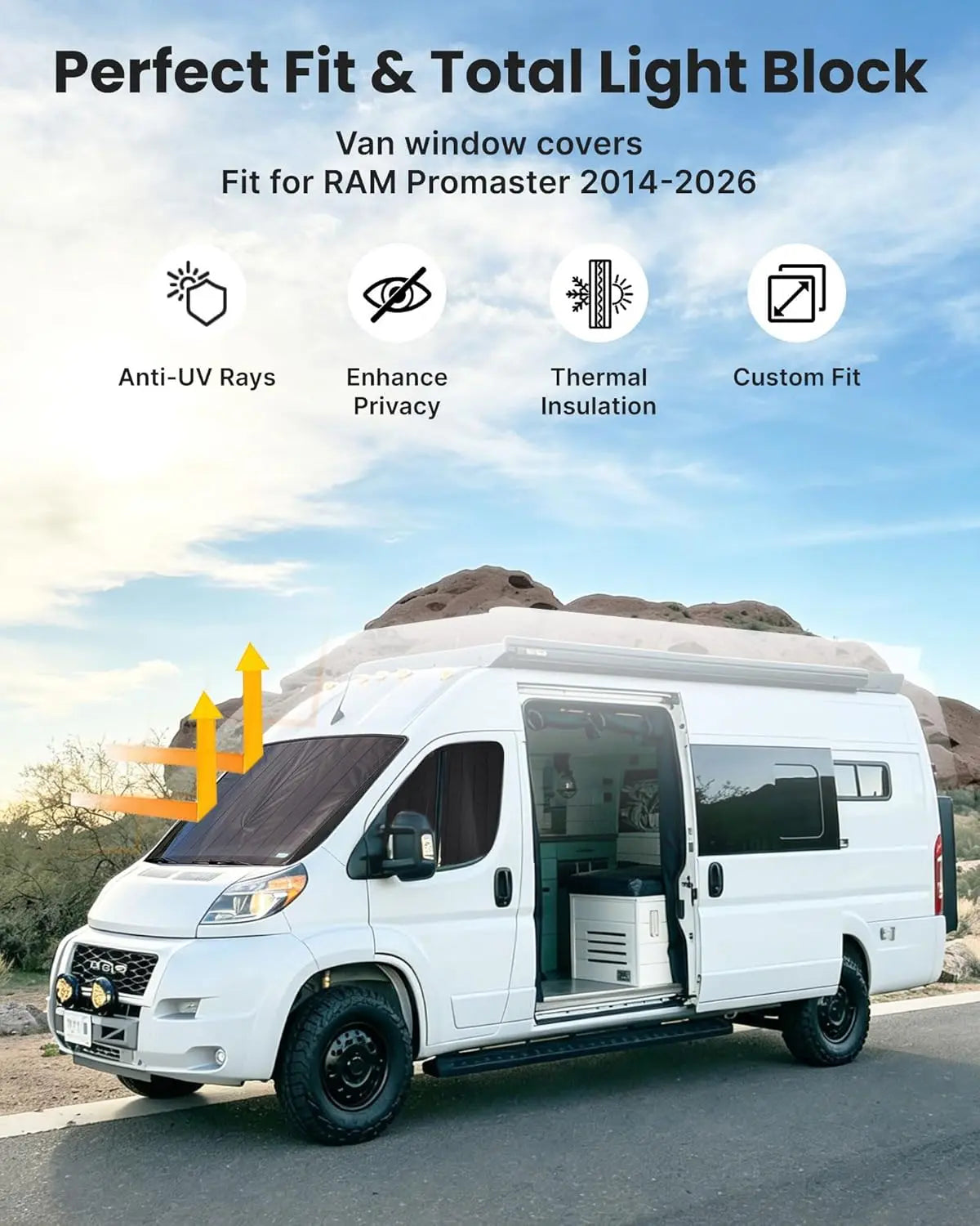 Insulated Blackout Van Windshield Covers for RAM Promaster - 2