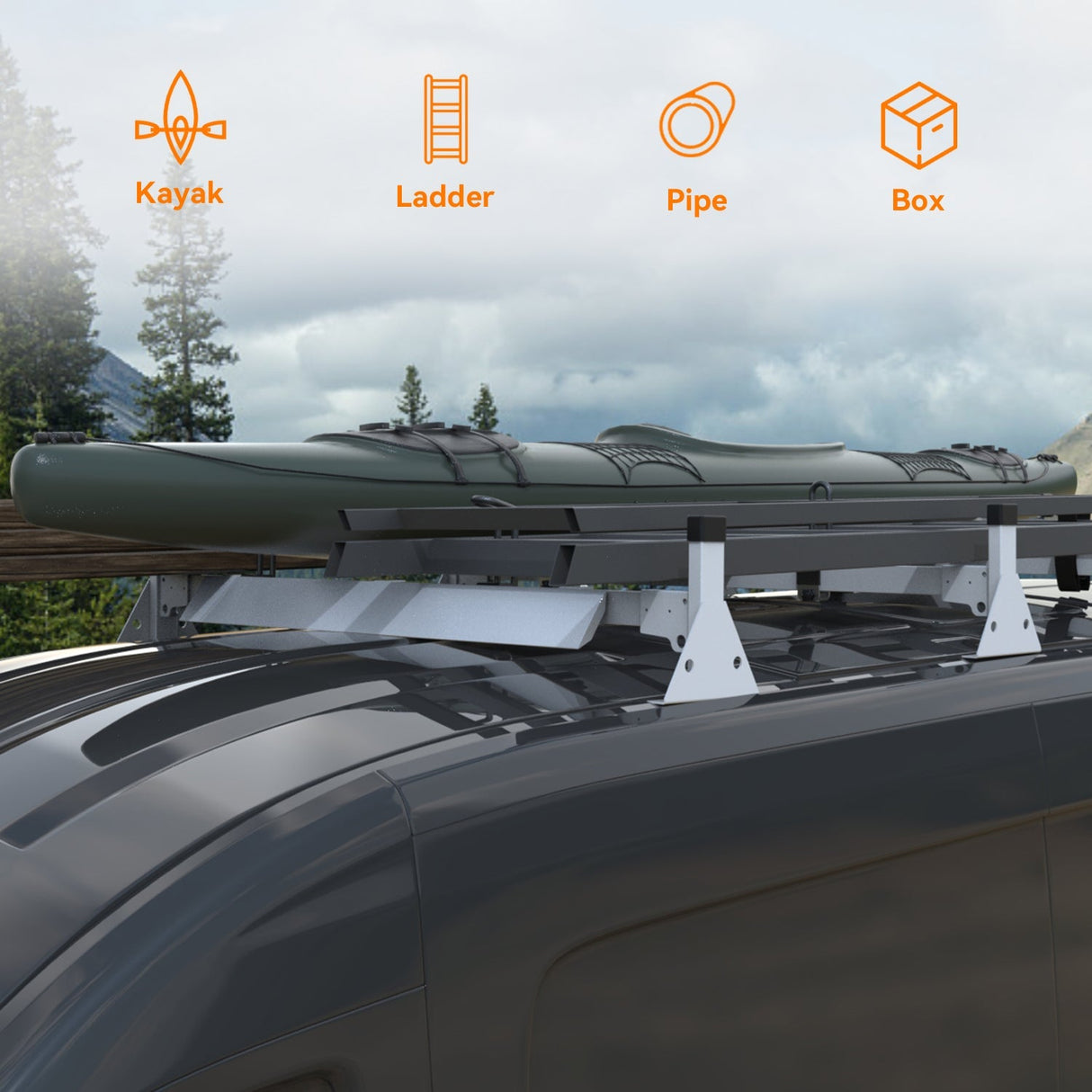 melipron van roof rack for 2015-2023 Ford Transit 150 250 350 with wind deflector-10
