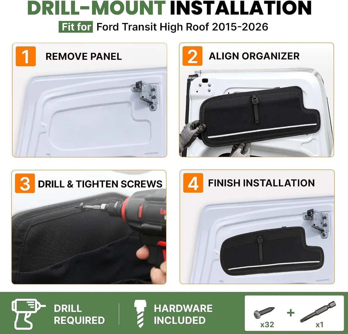 Melipron Rear Door Upper Storage Panels for Ford Transit High Roof 2015-2026 – Pair -4
