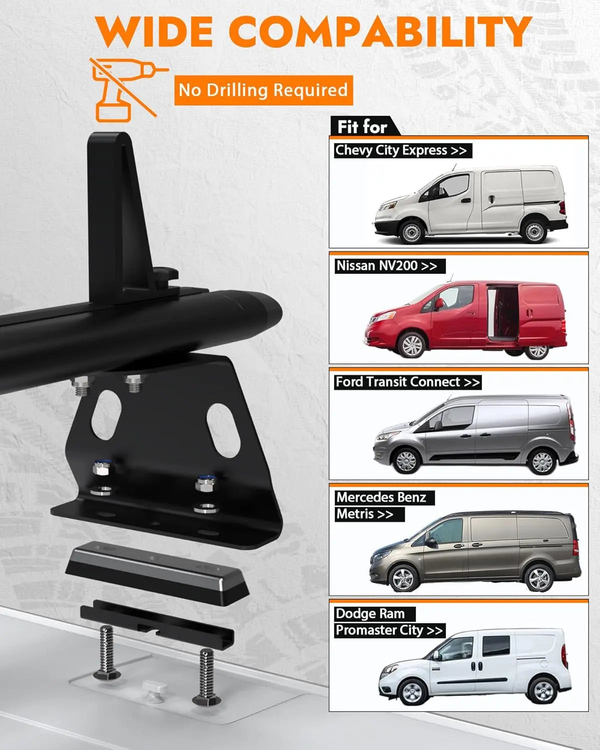 3 Crossbars 53" Aluminum Van Roof Rack for Ford Transit Connect, RAM Promaster City, Nissan NV200, Chevy City Express