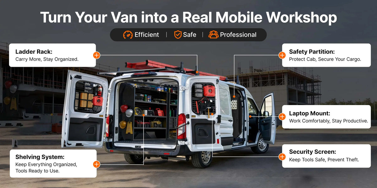 White cargo van configured as a mobile workshop