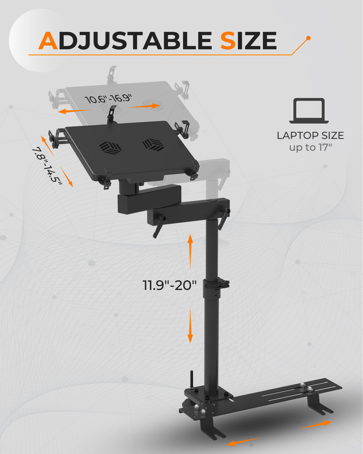 MELIPRON Vehicle Laptop Mount for Truck Car Van Universal Laptop Stand Holder with 3 Types Mounting Brackets for Front Passenger Seat-12