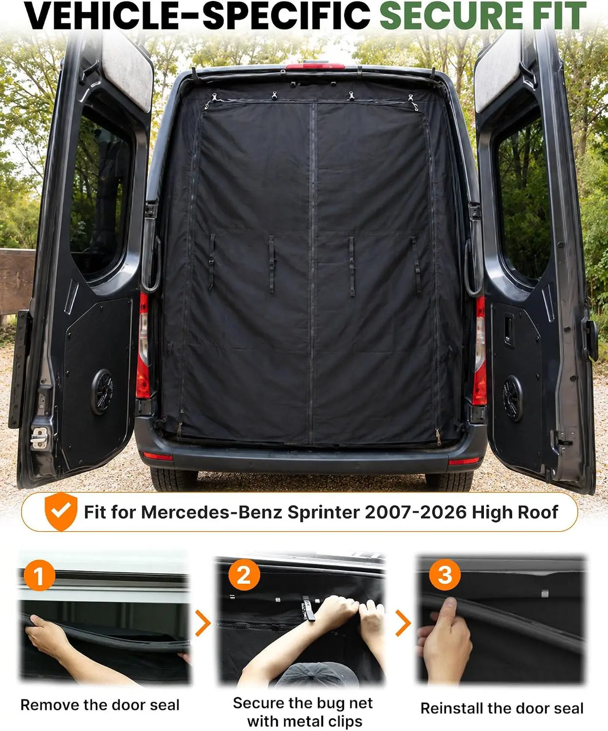 MELIPRON Van Bug Screen for Mercedes-Benz Sprinter Rear Door High Roof 2007-2026