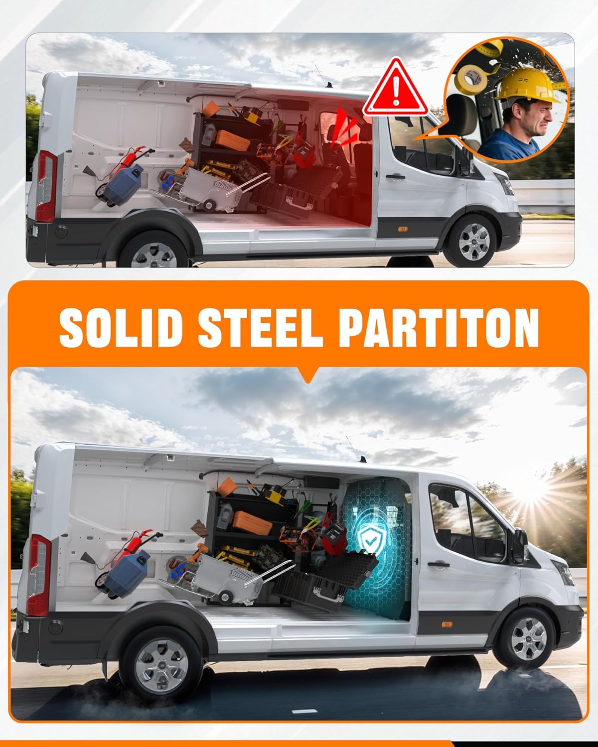 Melipron Van Partition Bulkhead Fit for Ford Transit 150 250 350 Low Roof with Door Handle