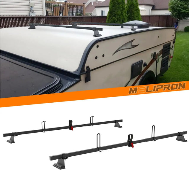 MELIPRON Adjustable Camper Trailer Rack Roof Ladder Rack Steel Square Crossbar for Pop Up Camper Universal Trailers-8