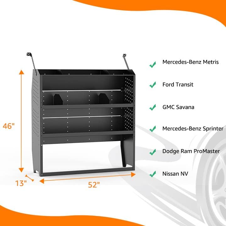 MELIPRON Steel Cargo Van Shelving Storage Fit for Ford Transit, GM, NV, Promaster, Sprinter and Metris-13
