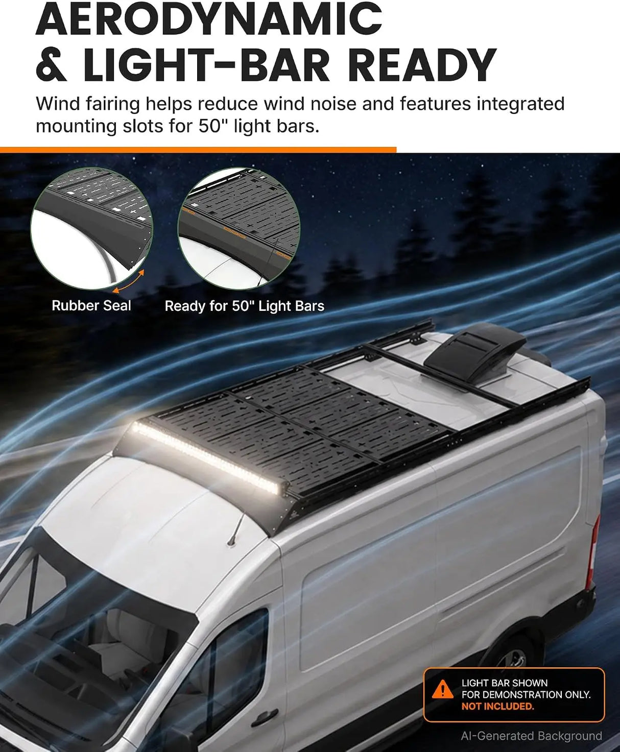 MELIPRON Ford Transit 148" Mid Roof Aluminum Roof Rack – Heavy-Duty Utility Platform with 6pcs Molle Decks for Solar Panels & Overland Gear