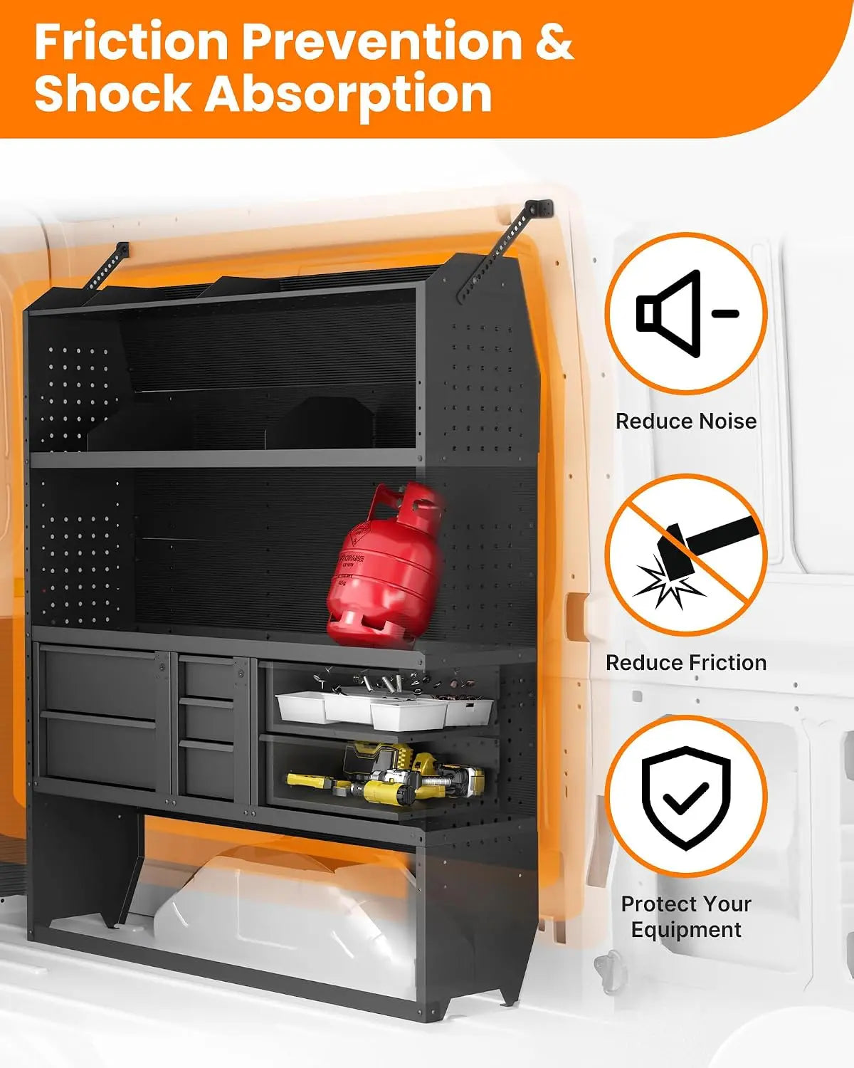Melipron 60"H x 13"D Cargo Van Shelving Storage with Lockable Drawers for Ford Transit, RAM ProMaster, Chevy Express, Sprinter Mid & High Roof