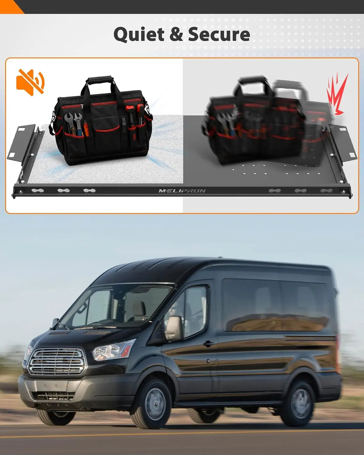 Melipron Overhead Headliner Shelf with Curtain Rod for Ford Transit Mid & High Roof 2015-2026