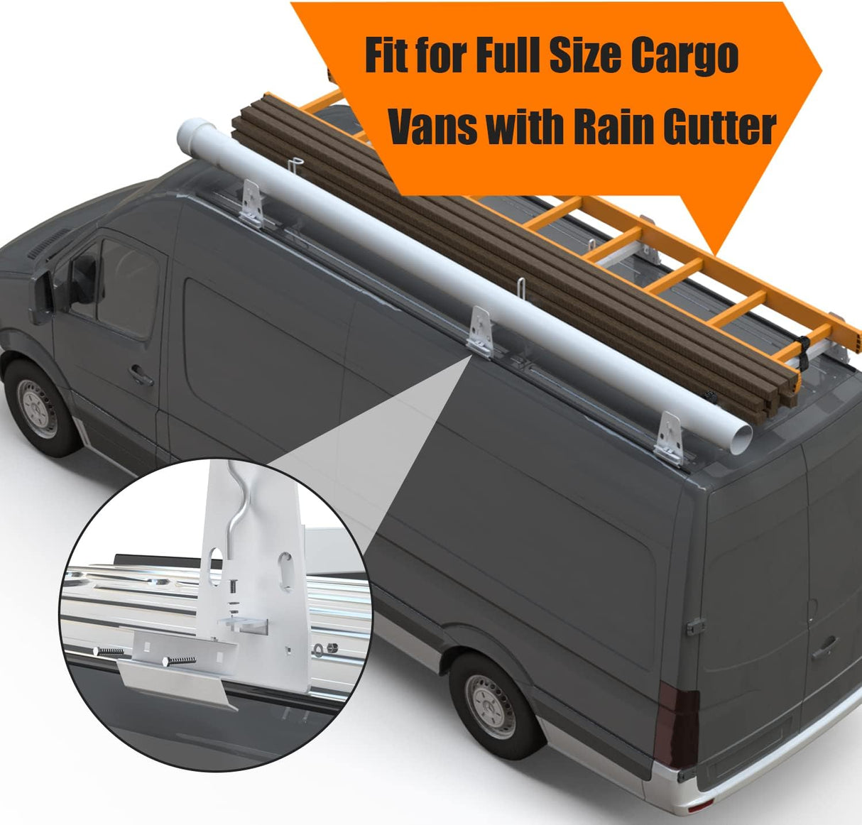Van Roof Rack for Ford E150 250 350 Chevy Chevrolet Express 1500 2500 3500 GMC Savana with Rain Gutters-15
