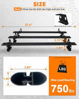 3 Crossbars 53" Aluminum Van Roof Rack for Ford Transit Connect, RAM Promaster City, Nissan NV200, Chevy City Express
