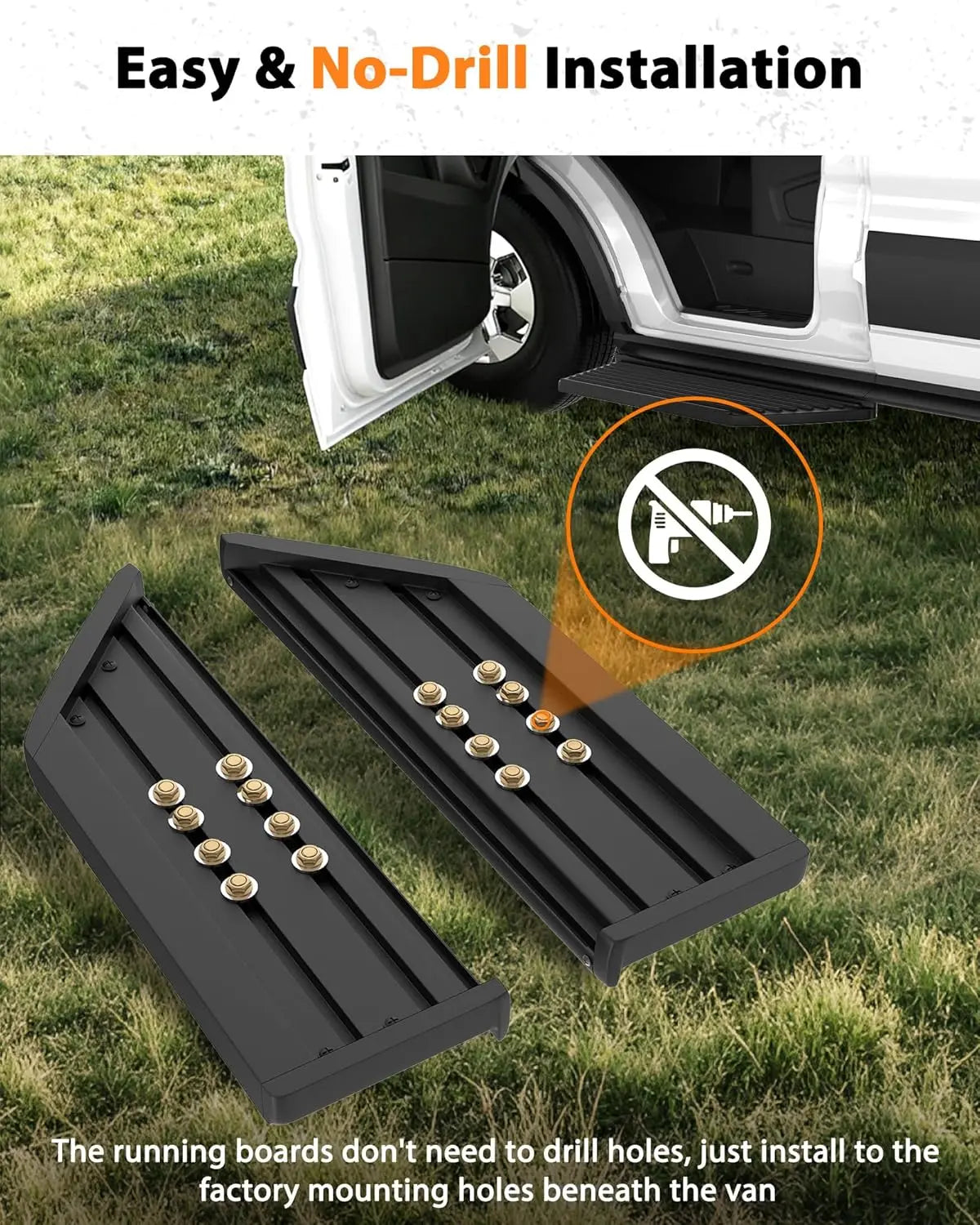 Running Board Fits for Ford Transit 150, 250, 350, Aluminum Rear Side Steps for Van No-Drilling Required-6