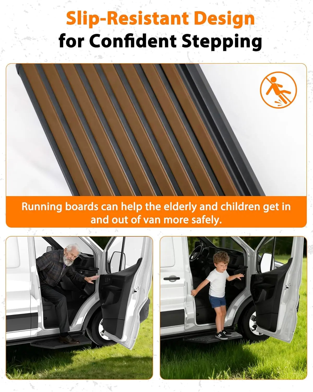 Running Board Fits for Ford Transit 150, 250, 350, Aluminum Rear Side Steps for Van No-Drilling Required-8