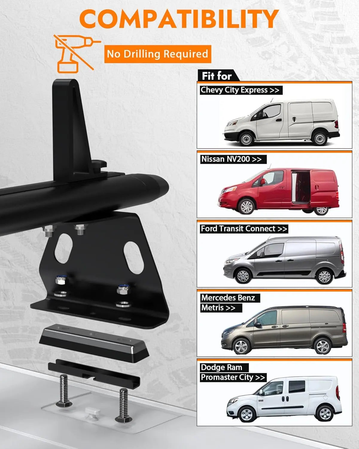 Aluminum Van Roof Rack Fit for Ford Transit Connect, RAM Promaster City, Nissan NV200, Chevy City Express-4