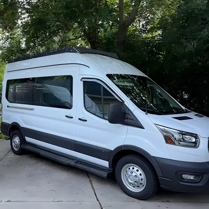 MELIPRON Aluminum Van Roof Rack Pro for Ford Transit 148" Mid Roof with Wind Fairing