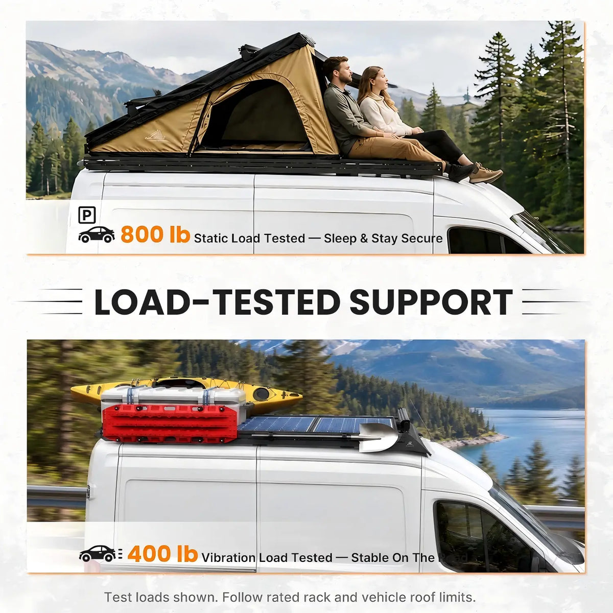 MELIPRON Aluminum Roof Rack for Ford Transit 130" WB Mid Roof with Wind Fairing & T-Slot Crossbars