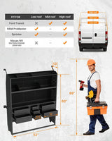 MELIPRON Pre-Assembled 52"W x 60"H x 13"D Cargo Van Shelving Storage with Lockable Drawers for Transit, ProMaster & Sprinter Mid/High Roof, Nissan NV High Roof