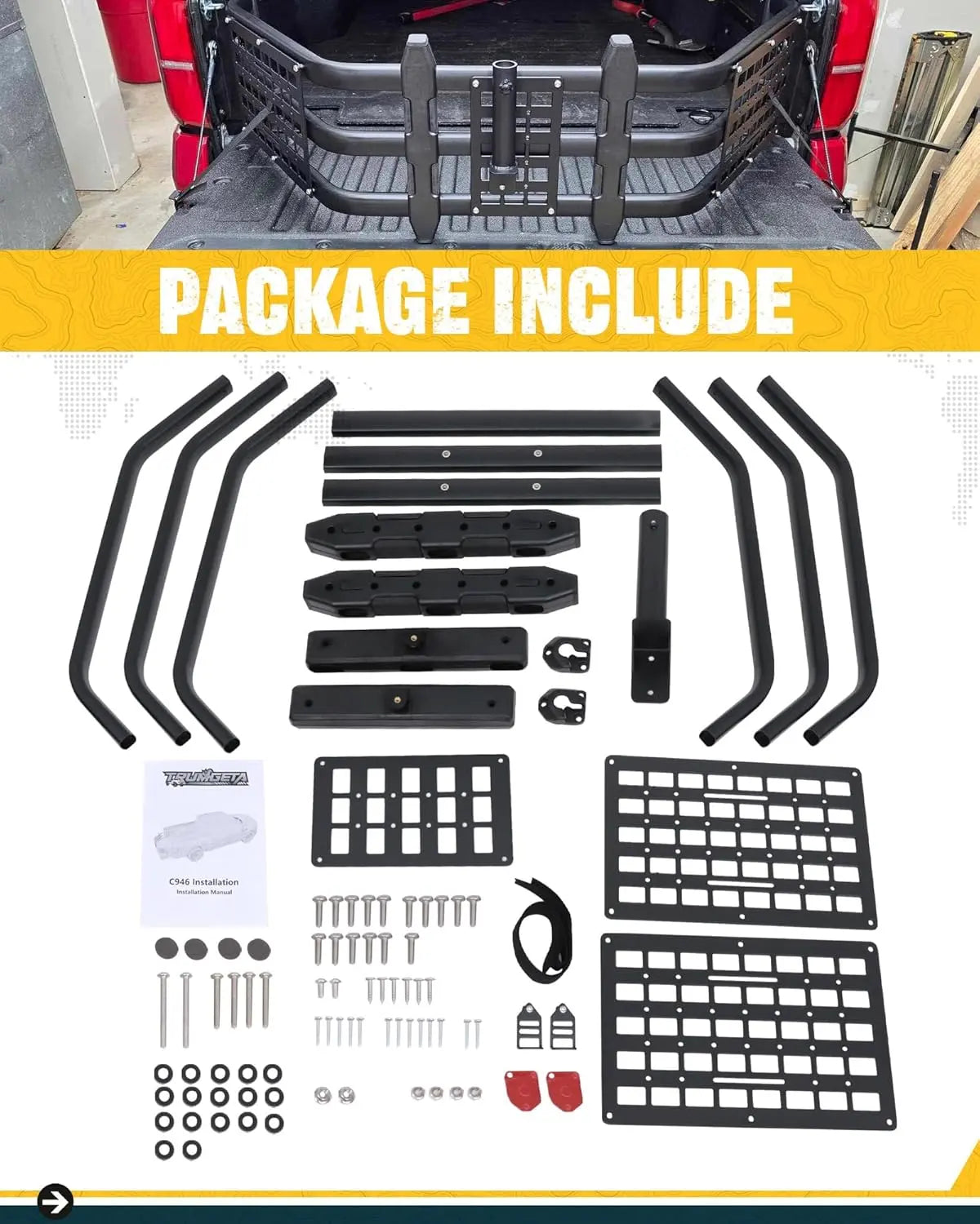Truck Bed Extender for Toyota Tacoma 2005+ with Molle Panel and Flag Pole Mount - MELIPRON